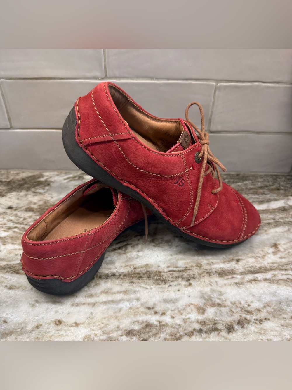 Josef Seibel Red Fergey European Leather Sneakers Women Shoes US 8 EU 39 Comfort